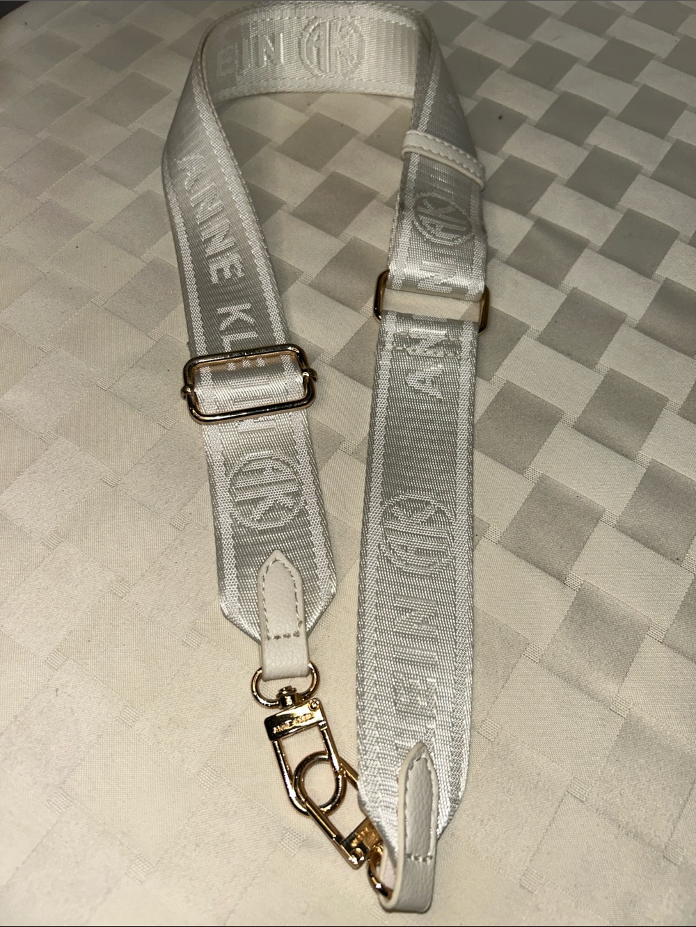 Anne Klein White Logo Adjustable Bag Strap with Gold Hardware